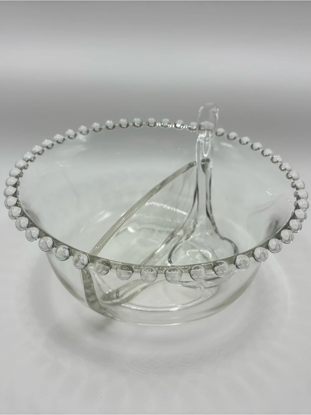 Vintage Imperial Glass Candlewick Divided Mayonnaise Bowl with Spoon Set
